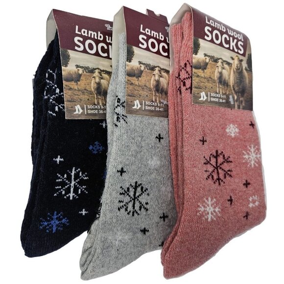 Women's Lamb Wool Socks, Warm Winter Heavy Duty Boot Crew, 3 Pairs. NEW - Picture 1 of 4